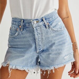 Agolde Light Blue Frayed Jean Shorts